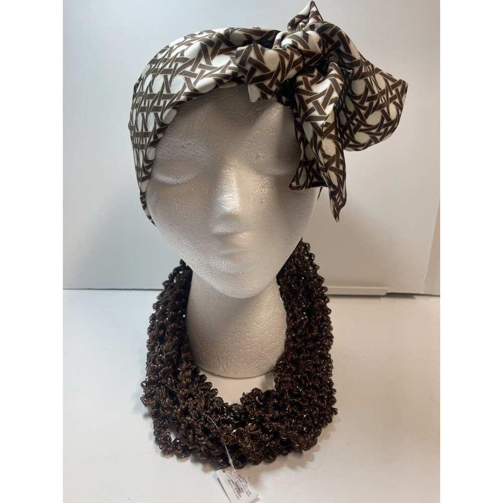 Brown Multi Strand Magnetic Yarn Necklace With Matching Scarf